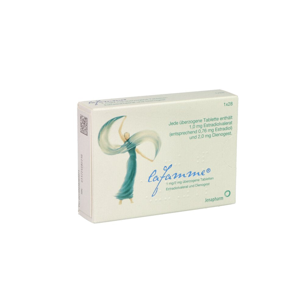 Das Produktfoto zeigt Lafamme 1 Mg/2 Mg Überzogene Tabletten (28 stk) PZN 03838407