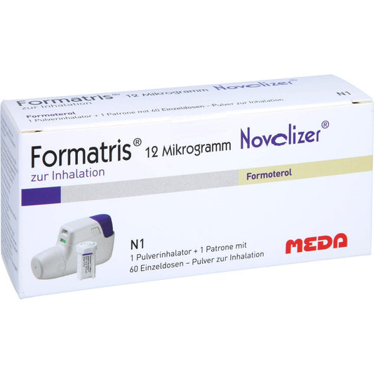 Das Produktfoto zeigt Formatris 12μg Novolizer 1x60 Ed Inhalator+Patrone (1 stk) PZN 03840522