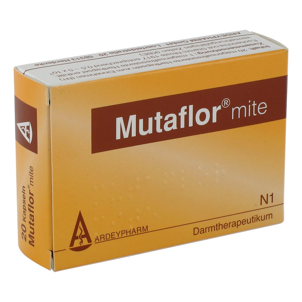 Das Produktfoto zeigt Mutaflor Mite Magensaftresistente Hartkapseln (20 stk) PZN 03840893