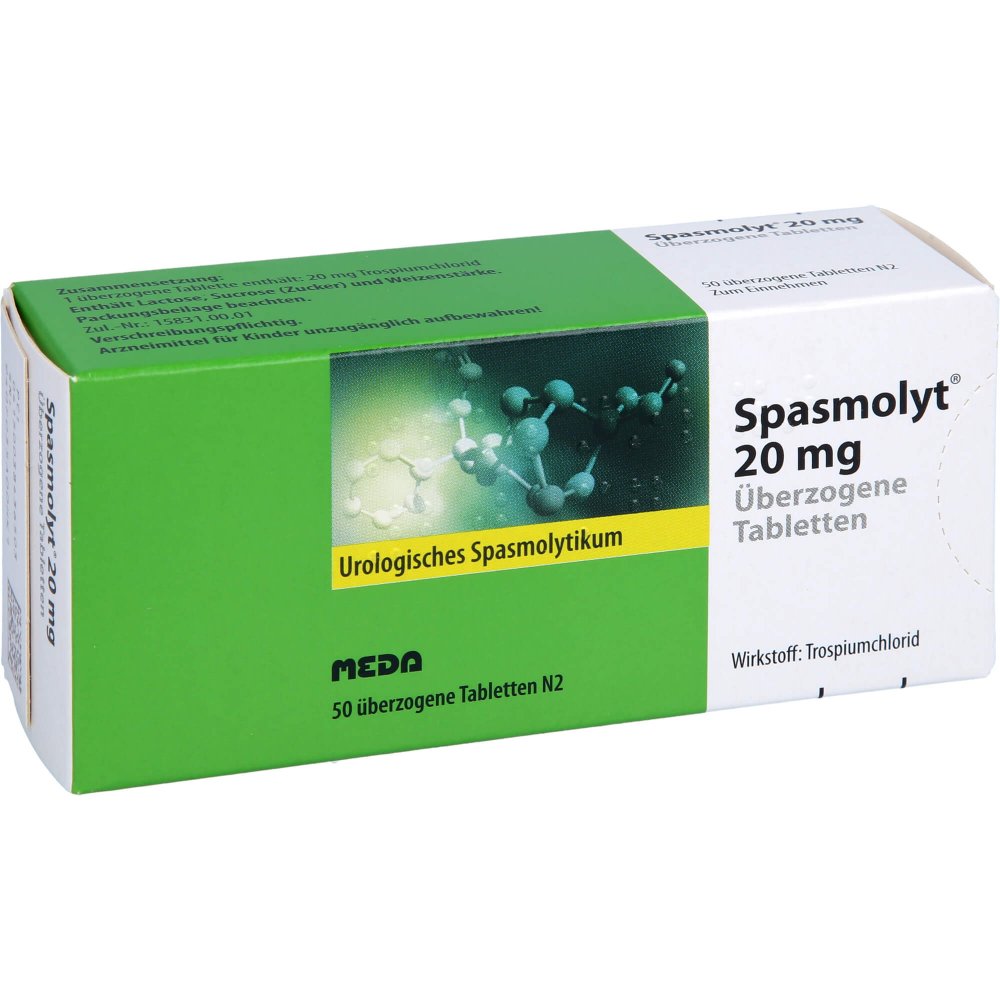 Das Produktfoto zeigt Spasmolyt 20 Mg Überzogene Tabletten (50 stk) PZN 03843650