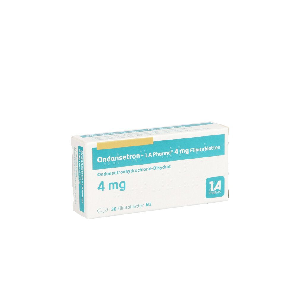 Das Produktfoto zeigt Ondansetron-1a Pharma 4 Mg Filmtabletten (30 stk) PZN 03846654