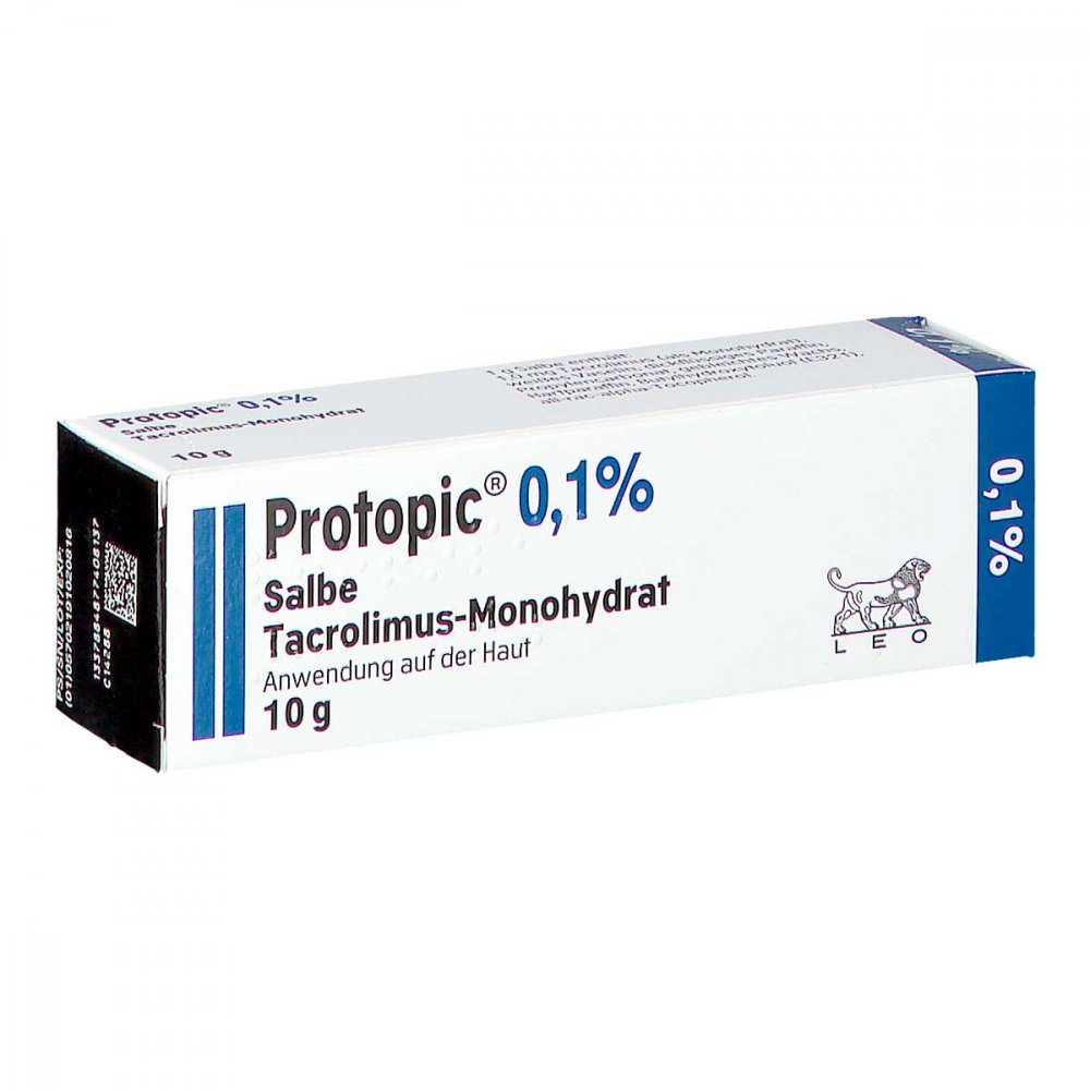 Das Produktfoto zeigt Protopic 0,1% Salbe (10 g) PZN 03863121