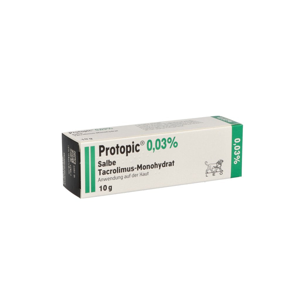 Das Produktfoto zeigt Protopic 0,03% Salbe (10 g) PZN 03863138