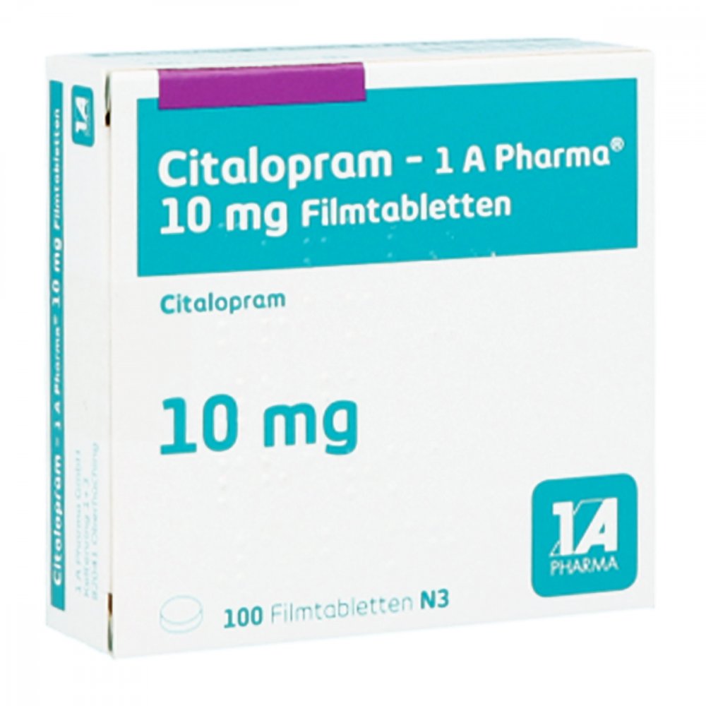 Das Produktfoto zeigt Citalopram-1a Pharma 10 Mg Filmtabletten (100 stk) PZN 03872858