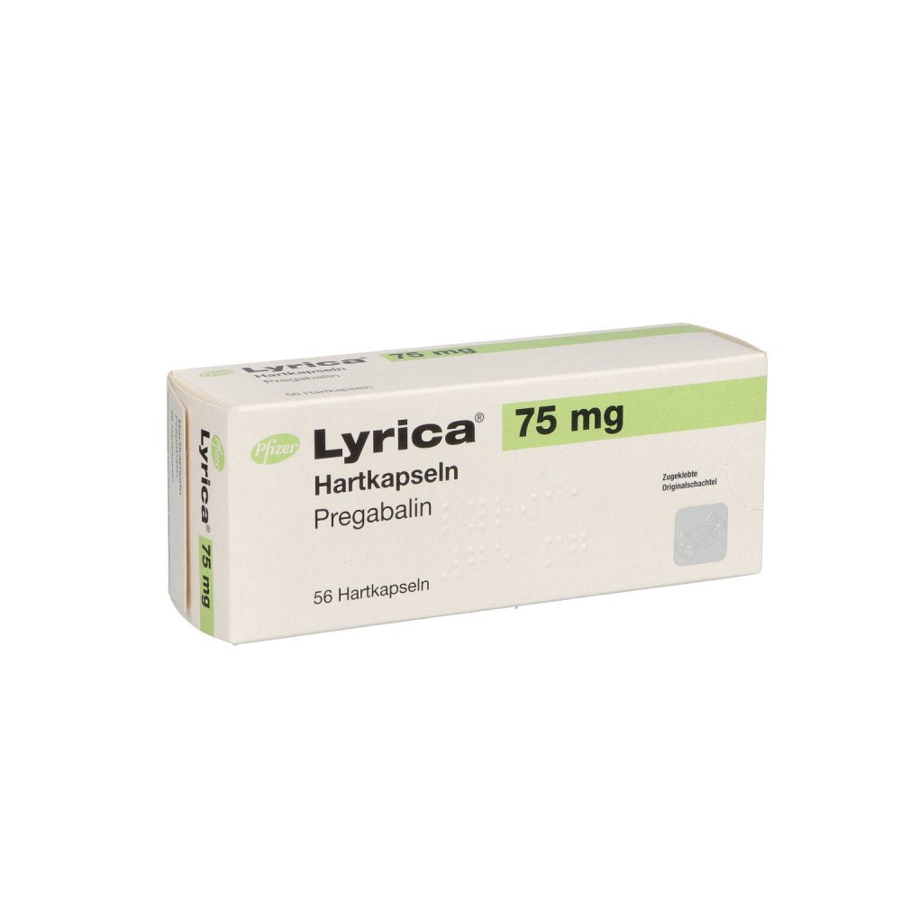 Das Produktfoto zeigt Lyrica 75 Mg Hartkapseln (56 stk) PZN 03872887