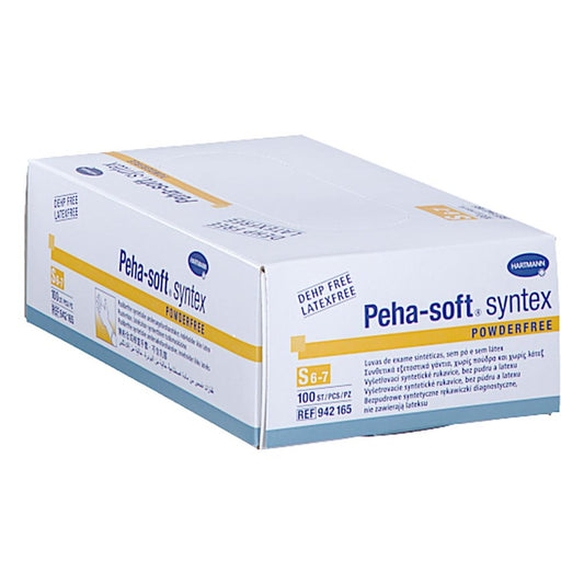 Das Produktfoto zeigt Peha-Soft Syntex Unters.Handsch.Unste.Pud.Frei S (100 stk) PZN 03887989