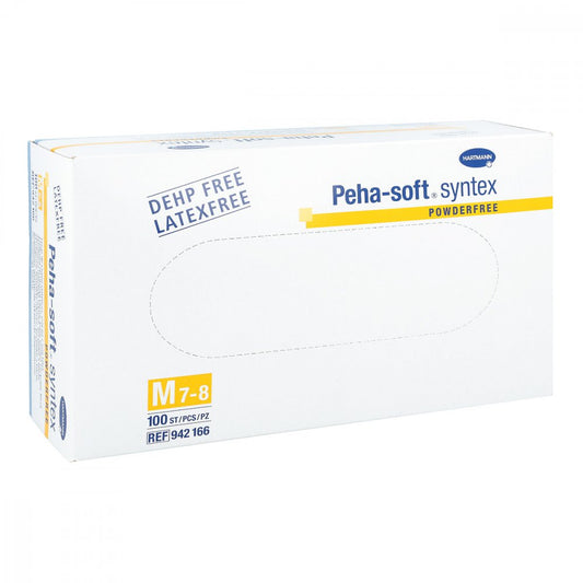 Das Produktfoto zeigt Peha-Soft Syntex Unters.Handsch.Unste.Pud.Frei M (100 stk) PZN 03888291