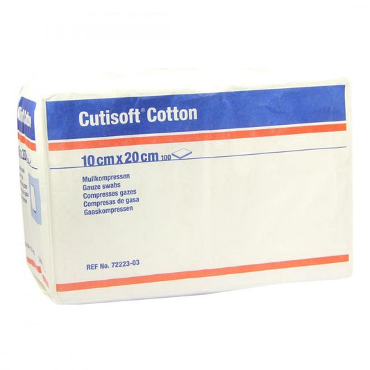 Das Produktfoto zeigt Cutisoft Cotton Kompr.10x20 Cm Unster.8fach (100 stk) PZN 03896853
