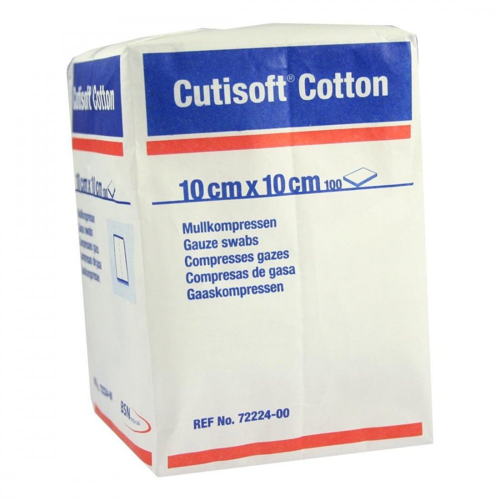 Das Produktfoto zeigt Cutisoft Cotton Kompr.10x10 Cm Unster.8f.Rk (100 stk) PZN 03897060