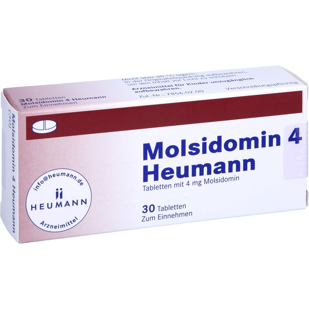Das Produktfoto zeigt Molsidomin 4 Heumann Tabletten (30 stk) PZN 03910990