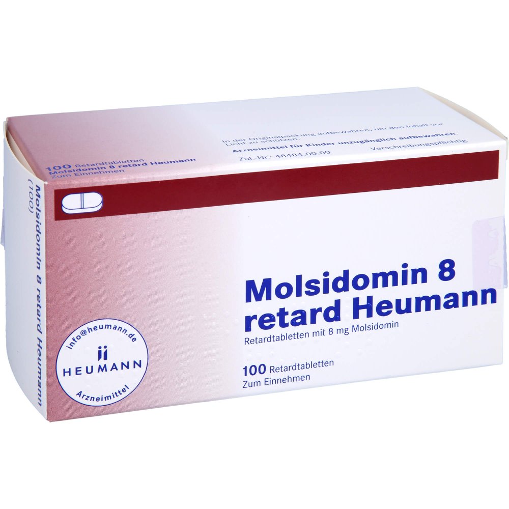 Das Produktfoto zeigt Molsidomin 8 Retard Heumann Tabl. (100 stk) PZN 03911044