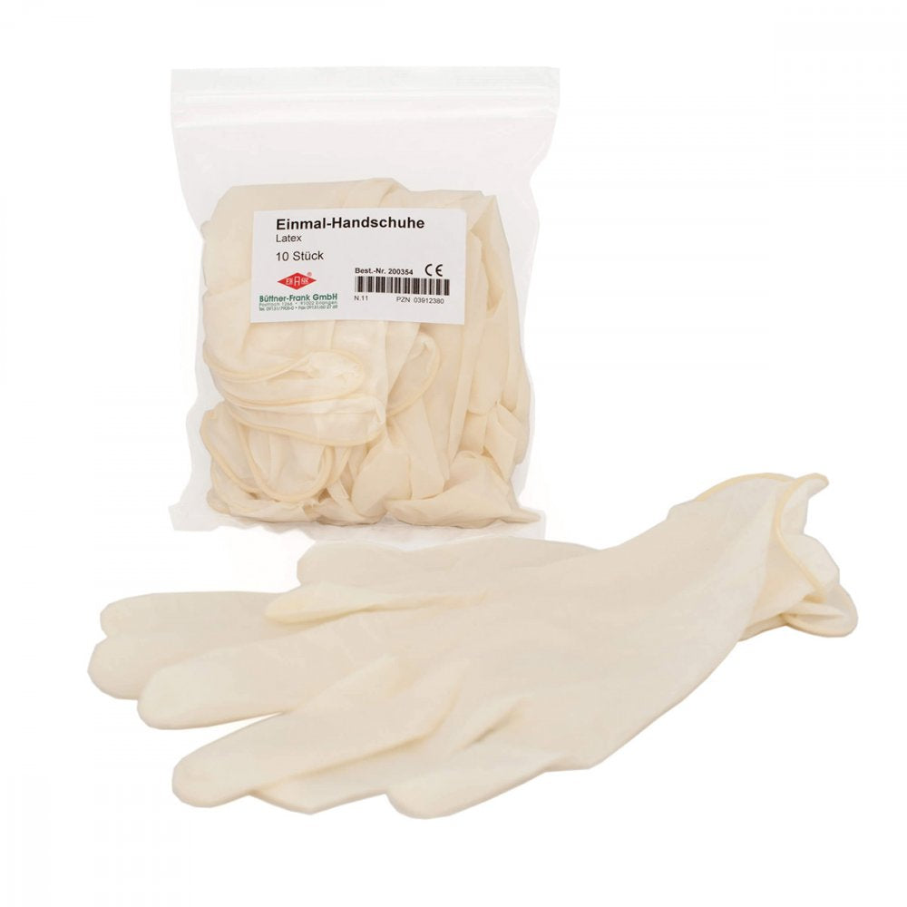 Das Produktfoto zeigt Handschuhe Einmal Latex Spenderbox (10 stk) PZN 03912380