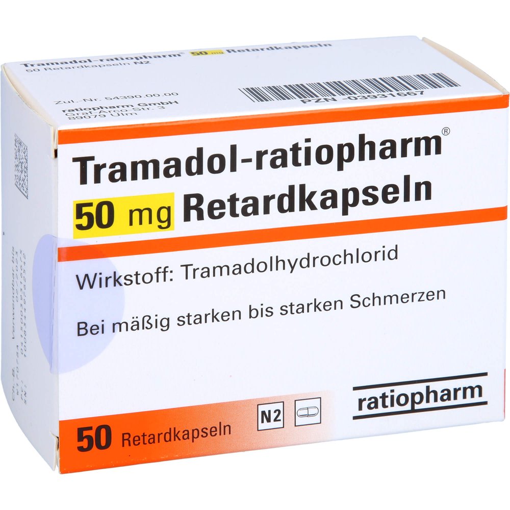 Das Produktfoto zeigt Tramadol-Ratiopharm 50 Mg Retardkapseln (50 stk) PZN 03931667