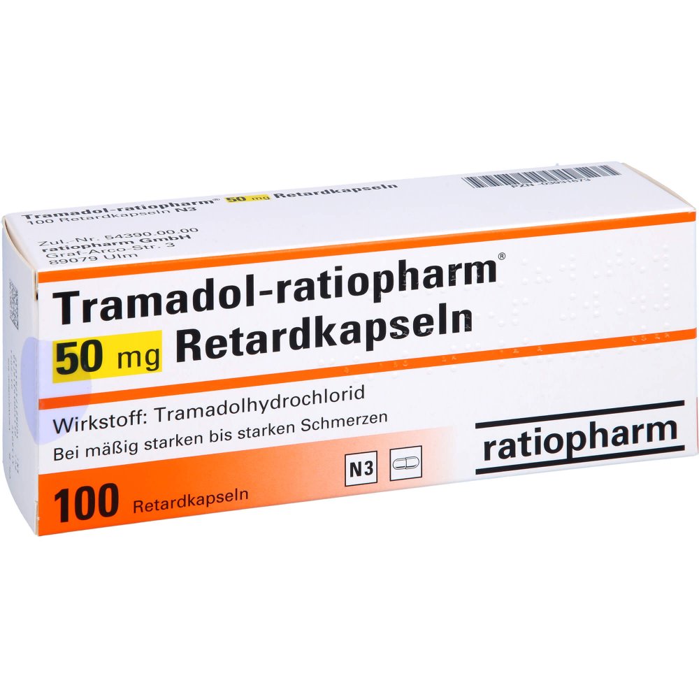 Das Produktfoto zeigt Tramadol-Ratiopharm 50 Mg Retardkapseln (100 stk) PZN 03931673
