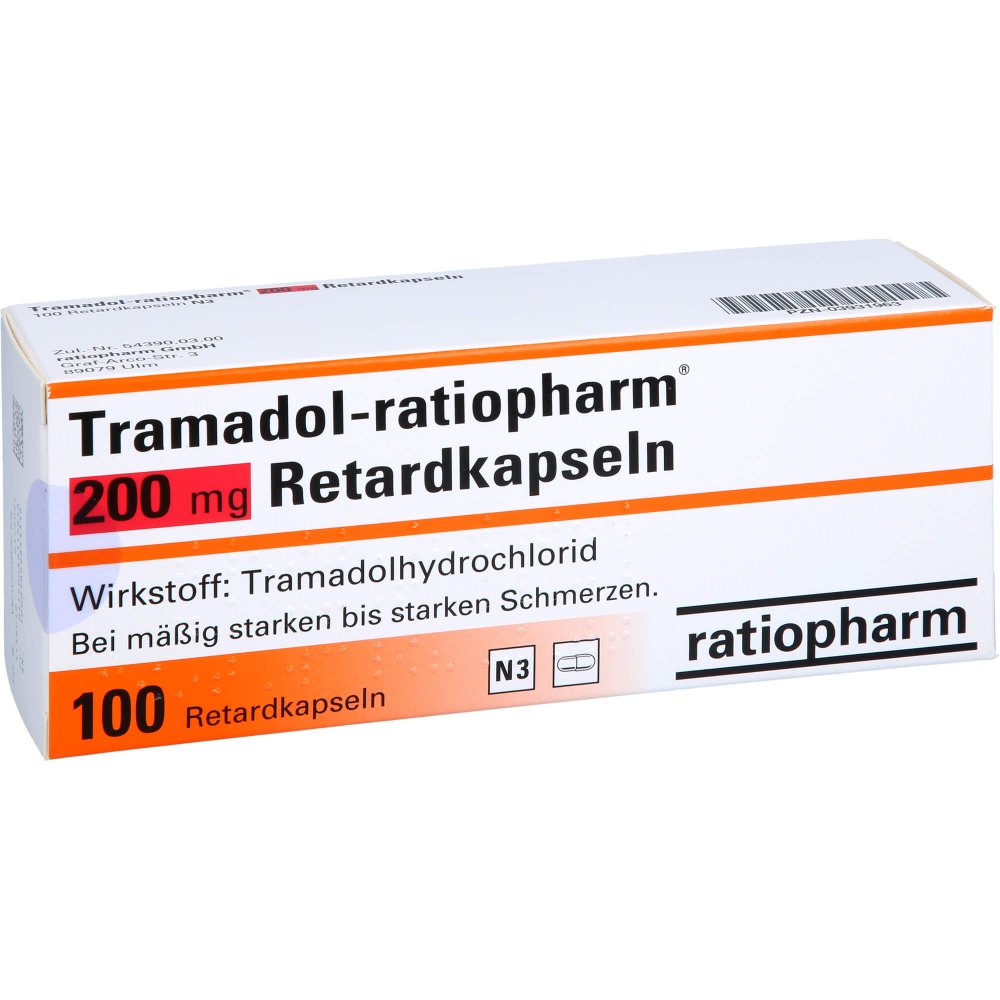Das Produktfoto zeigt Tramadol-Ratiopharm 200 Mg Retardkapseln (100 stk) PZN 03931963