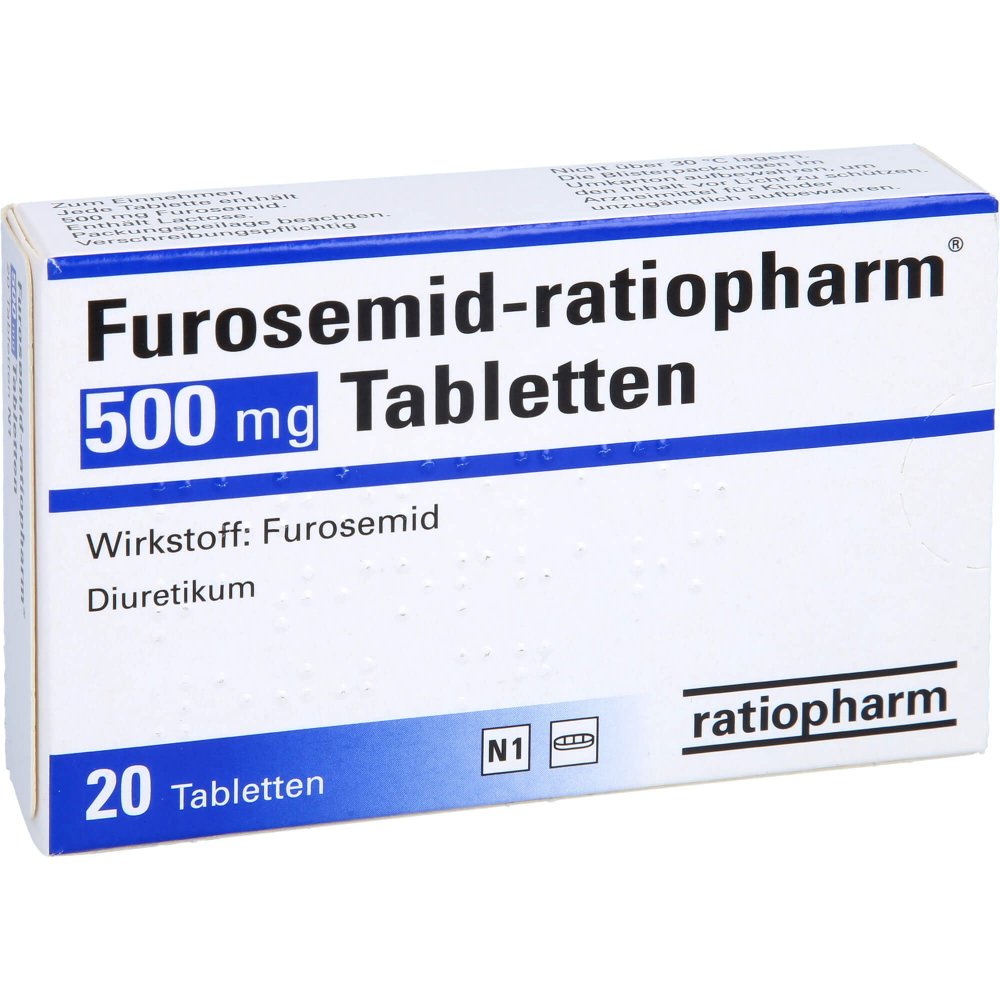 Das Produktfoto zeigt Furosemid-Ratiopharm 500 Mg Tabletten (20 stk) PZN 03942412