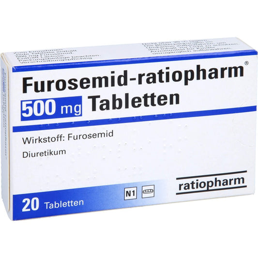 Das Produktfoto zeigt Furosemid-Ratiopharm 500 Mg Tabletten (20 stk) PZN 03942412