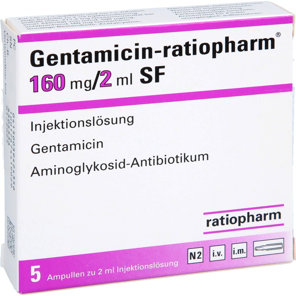 Gentamicin-Ratiopharm 160 Mg/2 Ml Inj.-Lsg.Sf Amp. (5X2 ml)