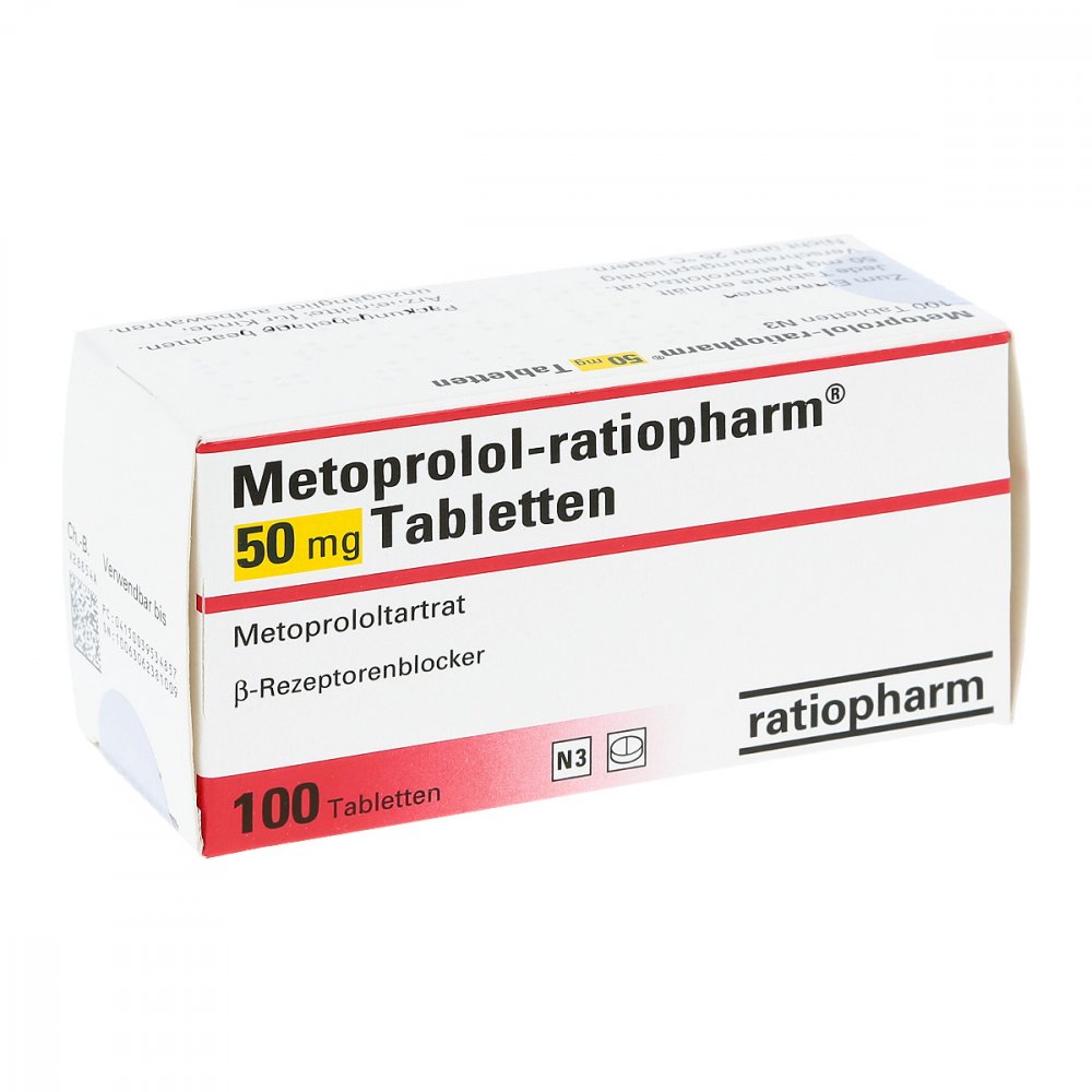 Das Produktfoto zeigt Metoprolol-Ratiopharm 50 Mg Tabletten (100 stk) PZN 03953485