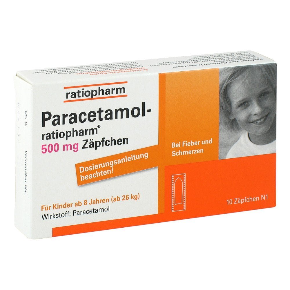 Das Produktfoto zeigt Paracetamol-Ratiopharm 500 Mg Zäpfchen (10 stk) PZN 03953605