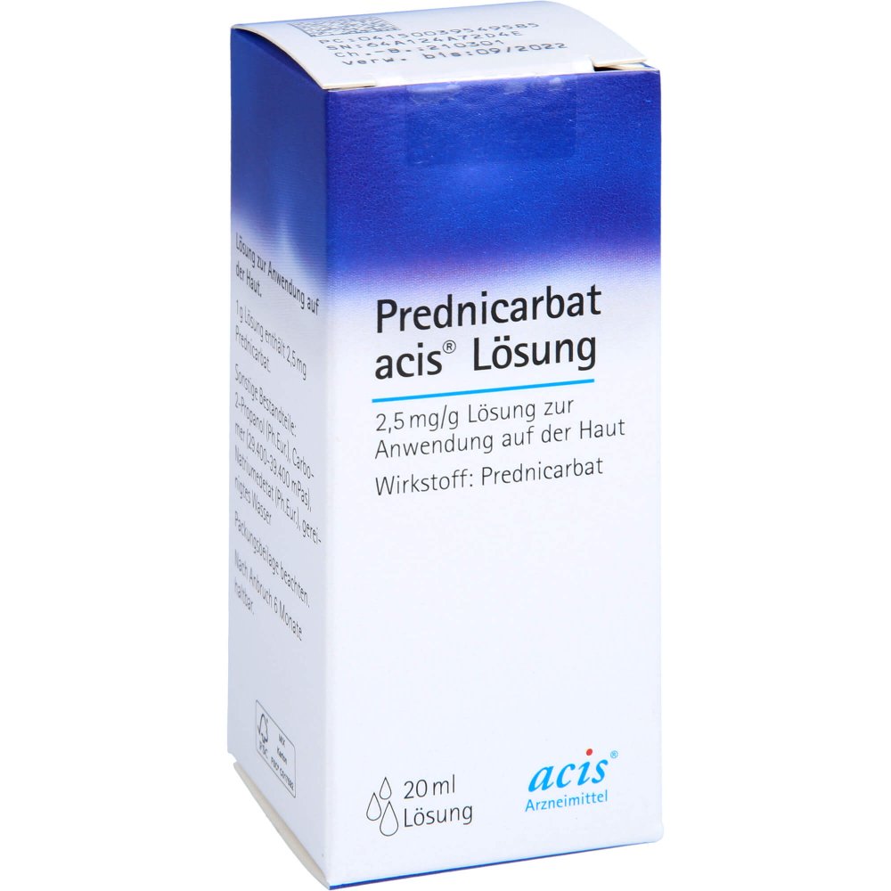 Das Produktfoto zeigt Prednicarbat Acis Lösung (20 ml) PZN 03954958