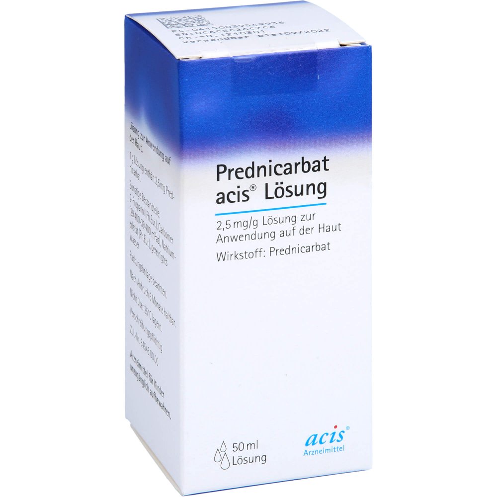 Das Produktfoto zeigt Prednicarbat Acis Lösung (50 ml) PZN 03954993