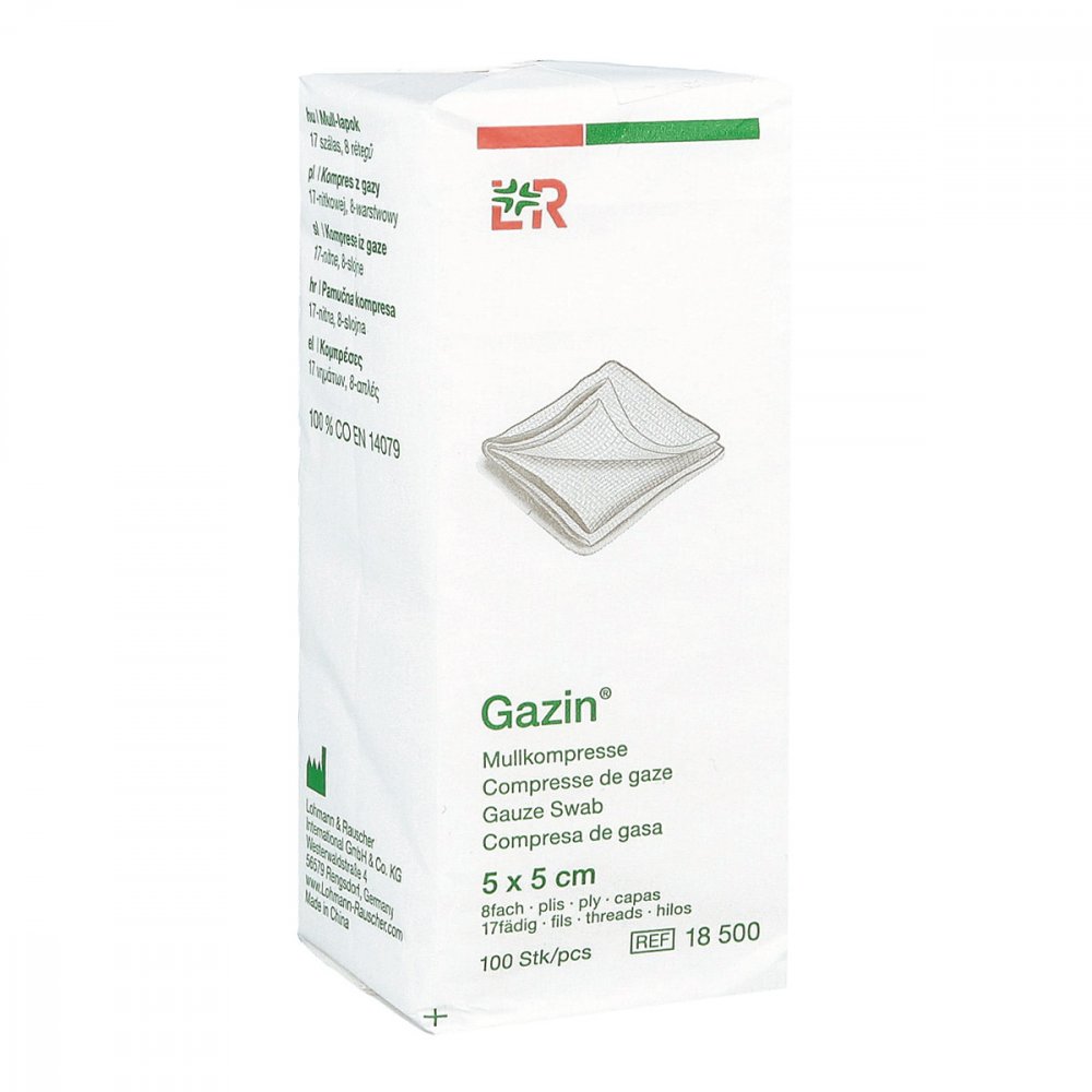 Gazin Mullkomp.5x5 Cm Unsteril 8fach Op (100 stk)
