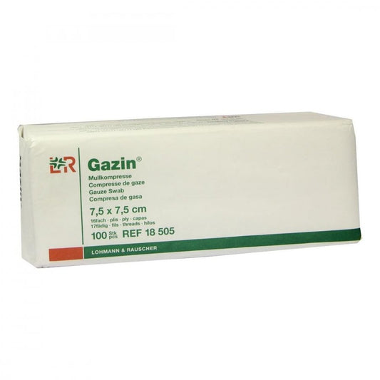 Das Produktfoto zeigt Gazin Mullkomp.7,5x7,5 Cm Unsteril 16fach Op (100 stk) PZN 03959401
