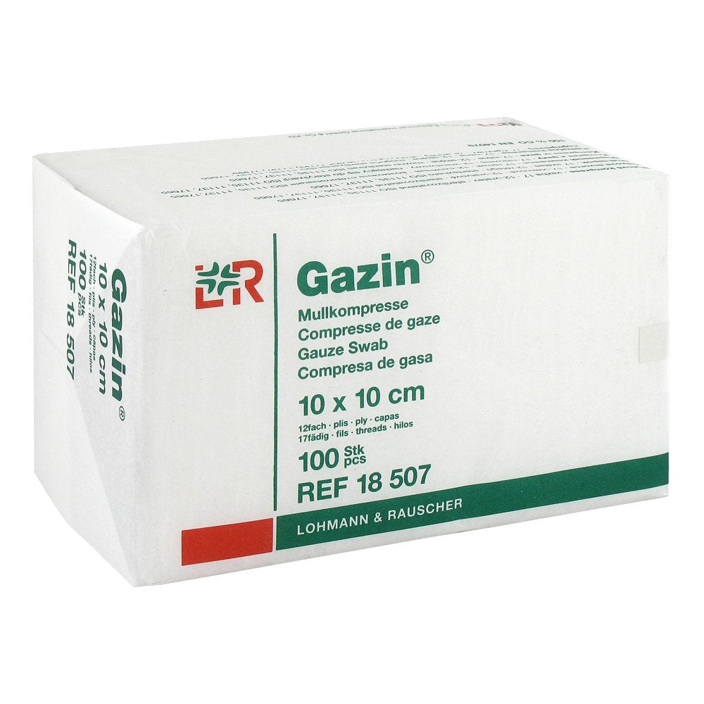 Das Produktfoto zeigt Gazin Mullkomp.10x10 Cm Unsteril 12fach Op (100 stk) PZN 03959424