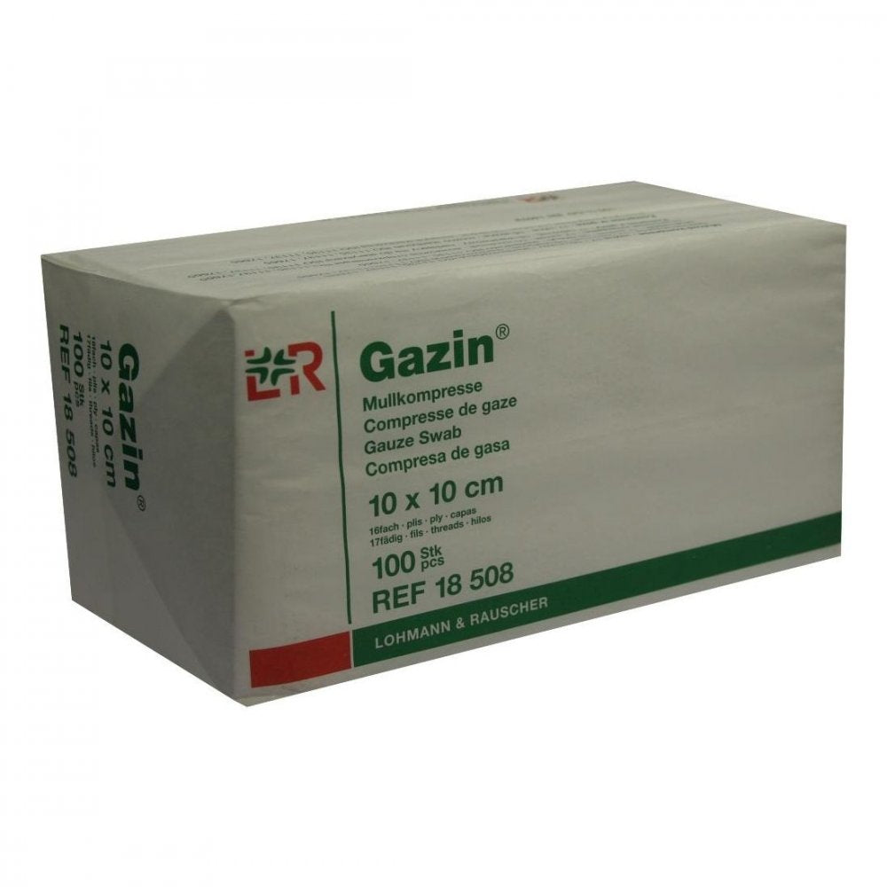 Das Produktfoto zeigt Gazin Mullkomp.10x10 Cm Unsteril 16fach Op (100 stk) PZN 03959430