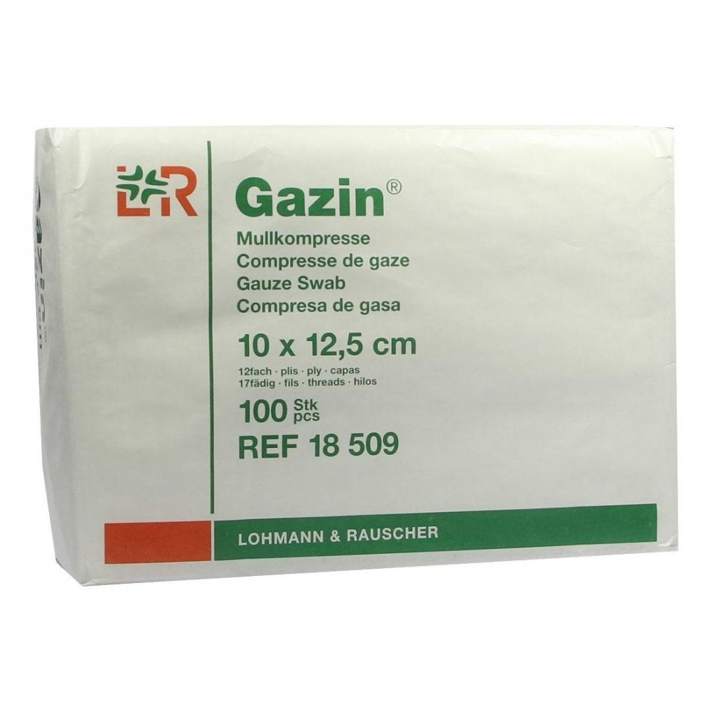 Das Produktfoto zeigt Gazin Mullkomp.10x12,5 Cm Unsteril 12fach Op (100 stk) PZN 03959447
