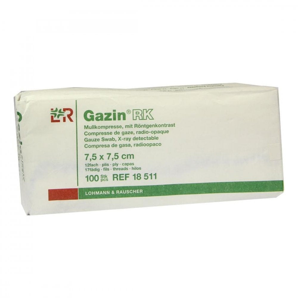 Das Produktfoto zeigt Gazin Mullkomp.7,5x7,5 Cm Unsteril 12fach Rk (100 stk) PZN 03959476