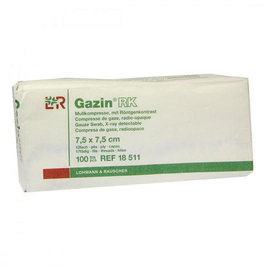 Das Produktfoto zeigt Gazin Mullkomp.7,5x7,5 Cm Unsteril 12fach Rk (100 stk) PZN 03959476