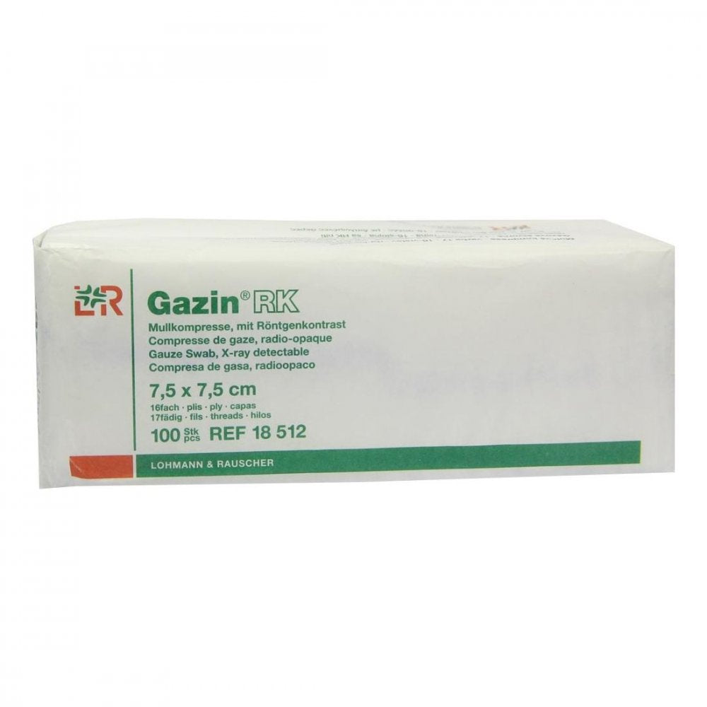 Das Produktfoto zeigt Gazin Mullkomp.7,5x7,5 Cm Unsteril 16fach Rk (100 stk) PZN 03959482