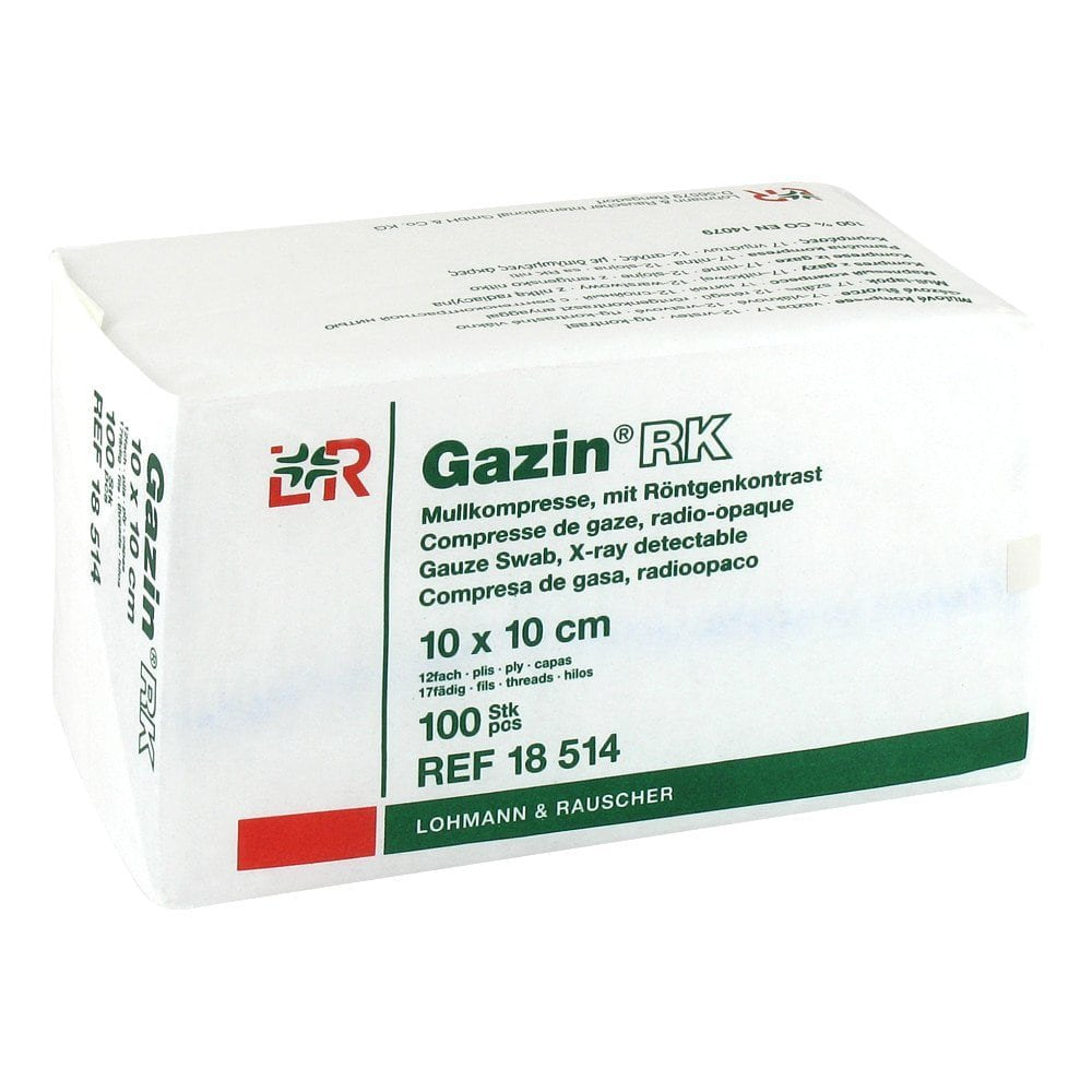 Das Produktfoto zeigt Gazin Mullkomp.10x10 Cm Unsteril 12fach Rk (100 stk) PZN 03959507