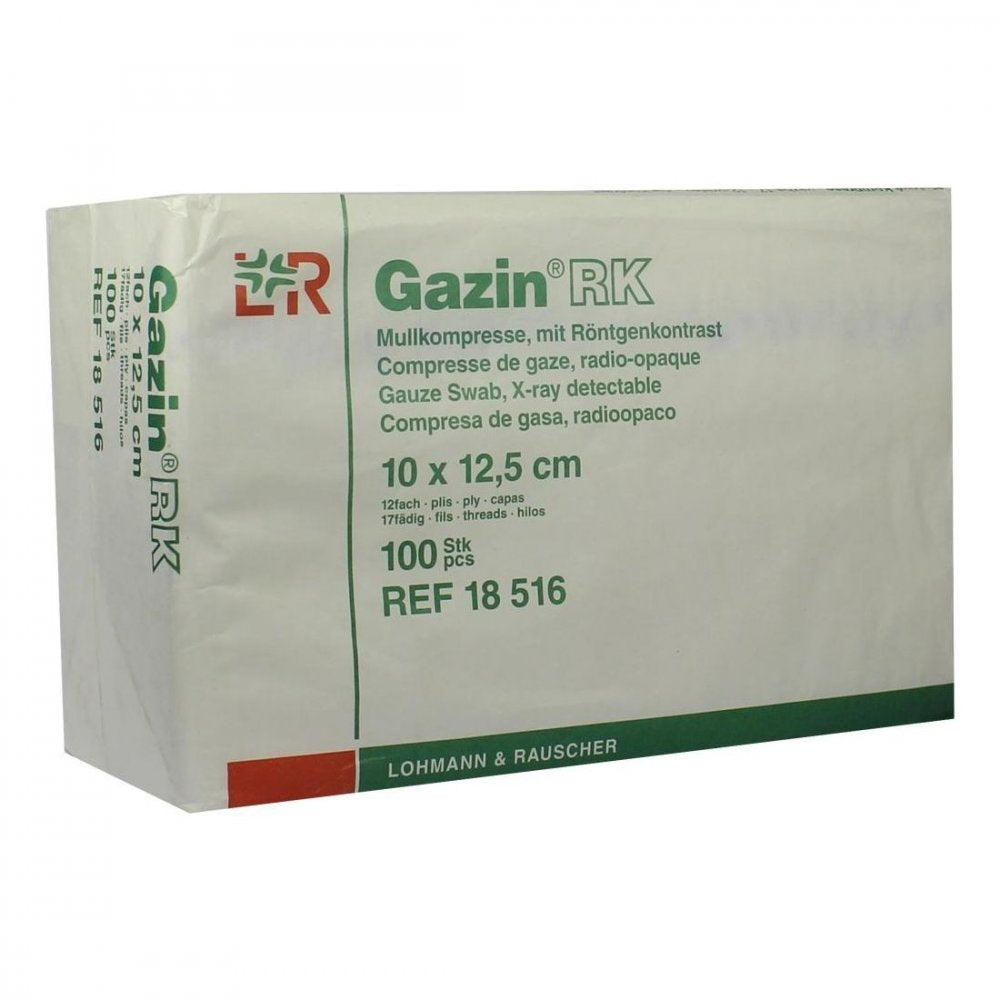Das Produktfoto zeigt Gazin Mullkomp.10x12,5 Cm Unsteril 12fach Rk (100 stk) PZN 03959536