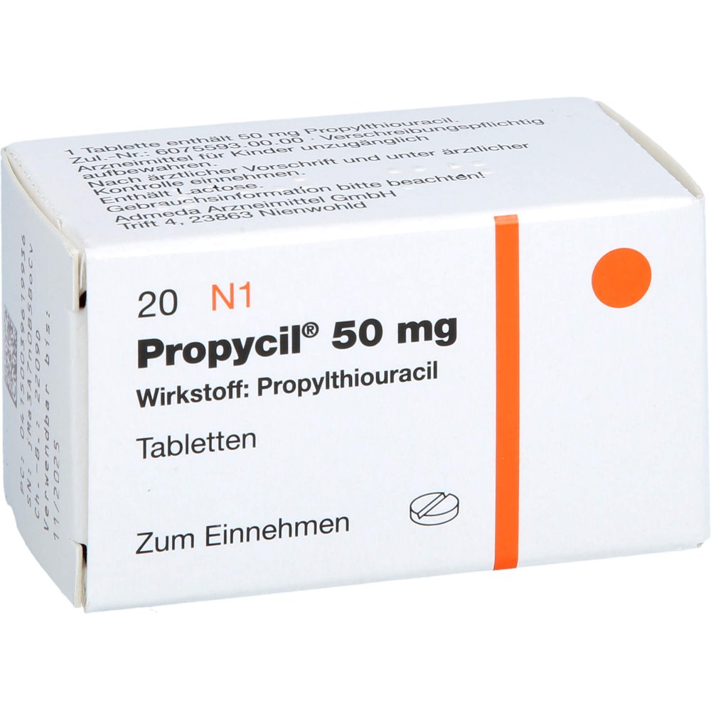Das Produktfoto zeigt Propycil 50 Mg Tabletten (20 stk) PZN 03961993