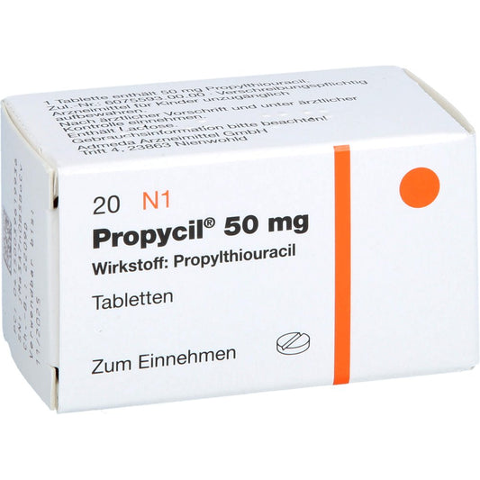 Das Produktfoto zeigt Propycil 50 Mg Tabletten (20 stk) PZN 03961993