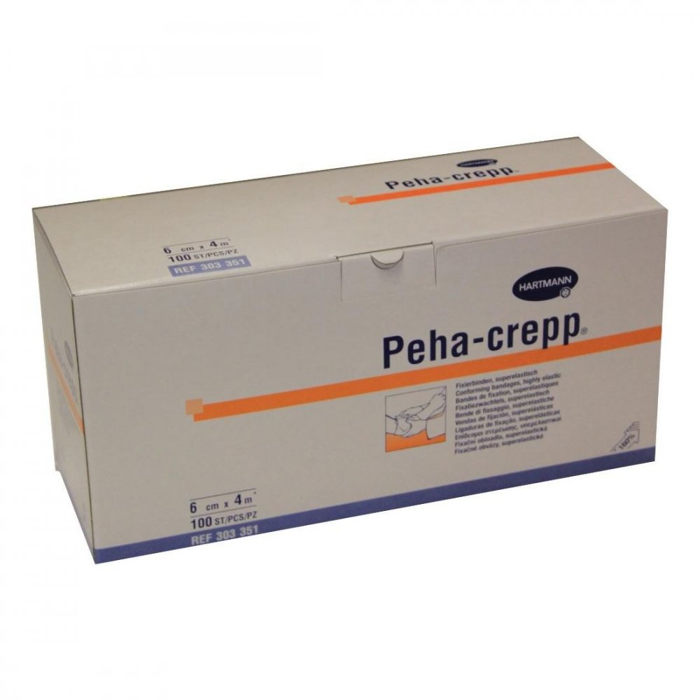 Das Produktfoto zeigt Peha Crepp Fixierbinde 6 Cmx4 M Comp.Verp. (100 stk) PZN 03993556