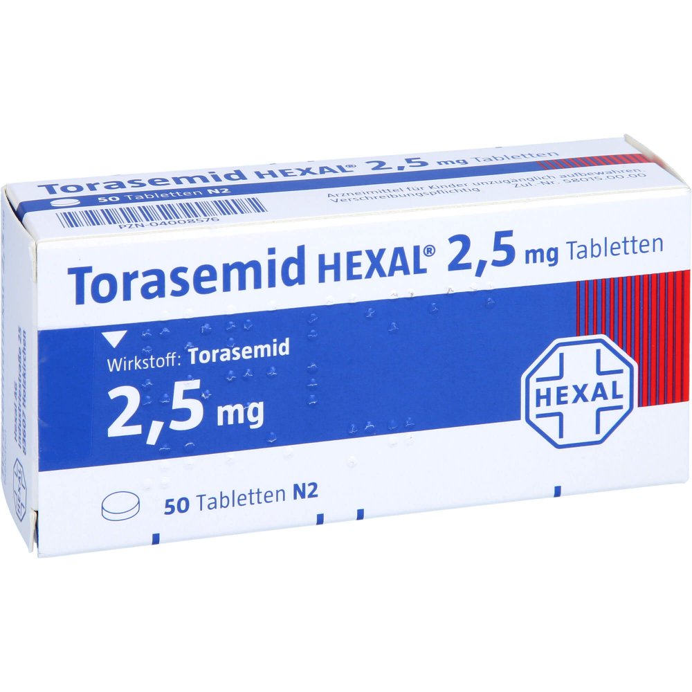 Das Produktfoto zeigt Torasemid Hexal 2,5 Mg Tabletten (50 stk) PZN 04008576