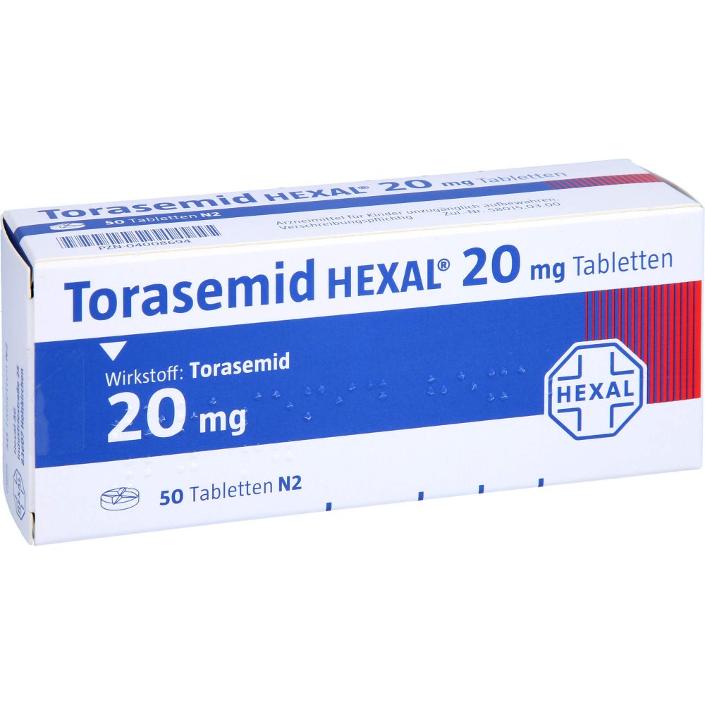 Das Produktfoto zeigt Torasemid Hexal 20 Mg Tabletten (50 stk) PZN 04008694