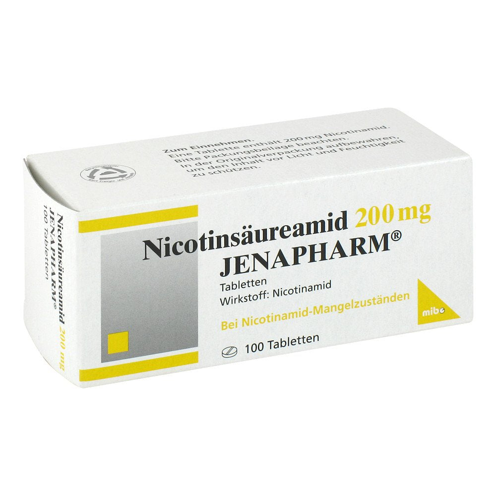 Das Produktfoto zeigt Nicotinsäureamid 200 Mg Jenapharm Tabletten (100 stk) PZN 04019137