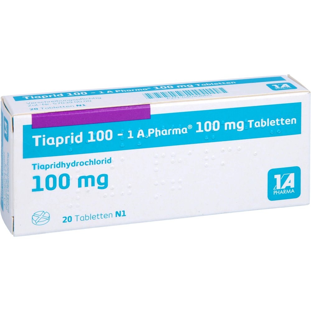 Das Produktfoto zeigt Tiaprid 100-1a Pharma Tabletten (20 stk) PZN 04049865