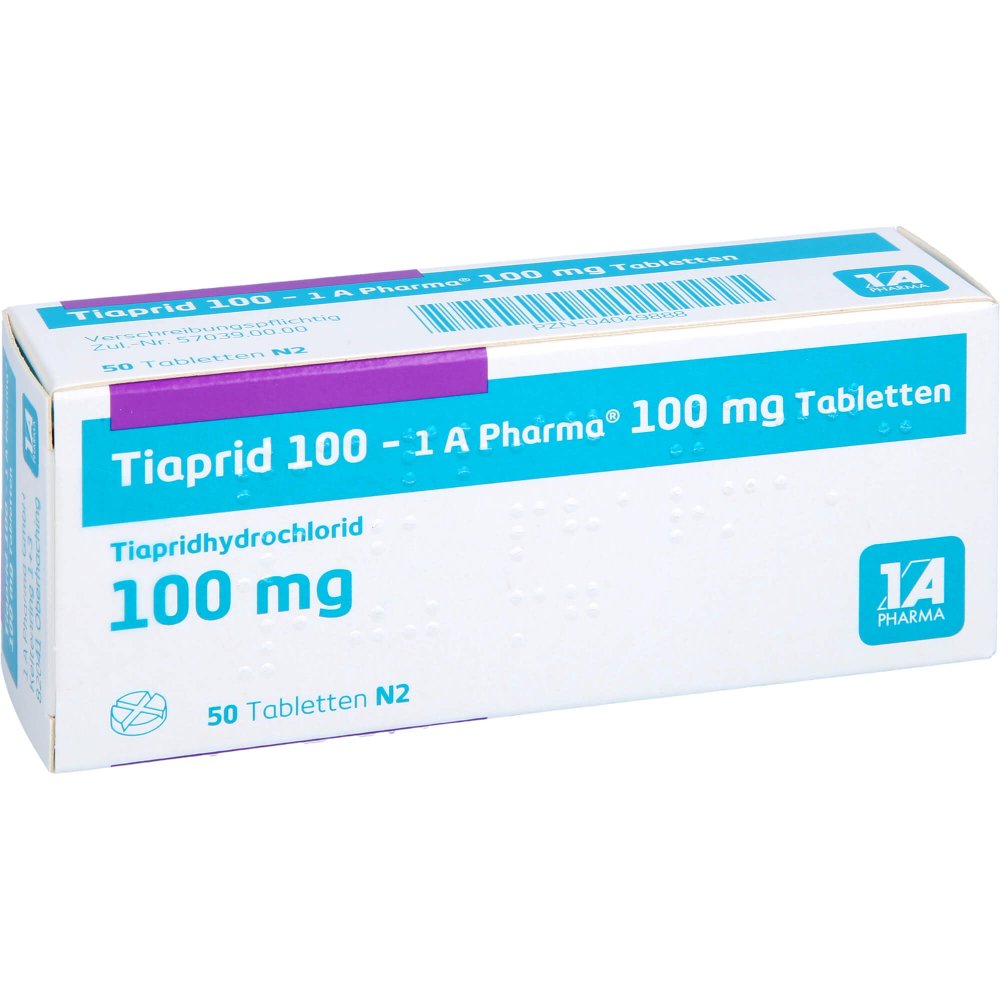 Das Produktfoto zeigt Tiaprid 100-1a Pharma Tabletten (50 stk) PZN 04049888