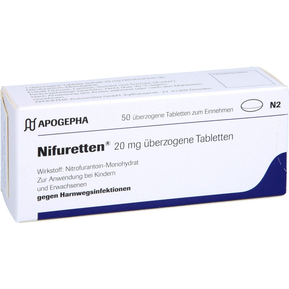 Das Produktfoto zeigt Nifuretten 20 Mg Überzogene Tabletten (50 stk) PZN 04071824