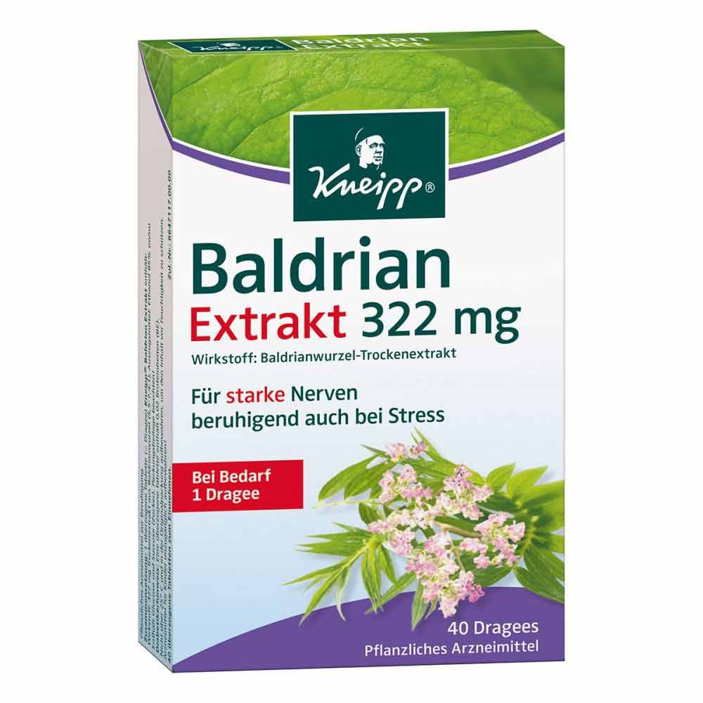 Das Produktfoto zeigt Kneipp Baldrian Extrakt Extra Stark Überz.Tabl. (40 stk) PZN 04097717