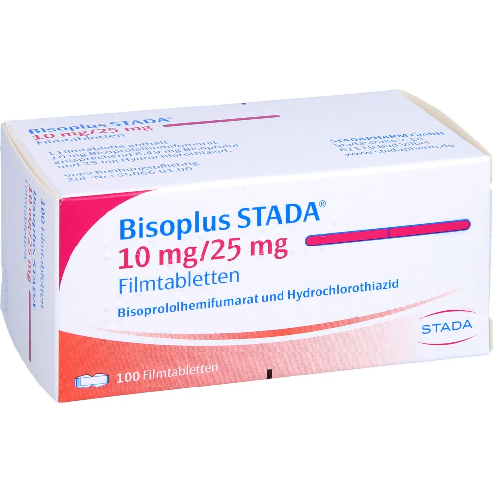 Das Produktfoto zeigt Bisoplus Stada 10 Mg/25 Mg Filmtabletten (100 stk) PZN 04098740