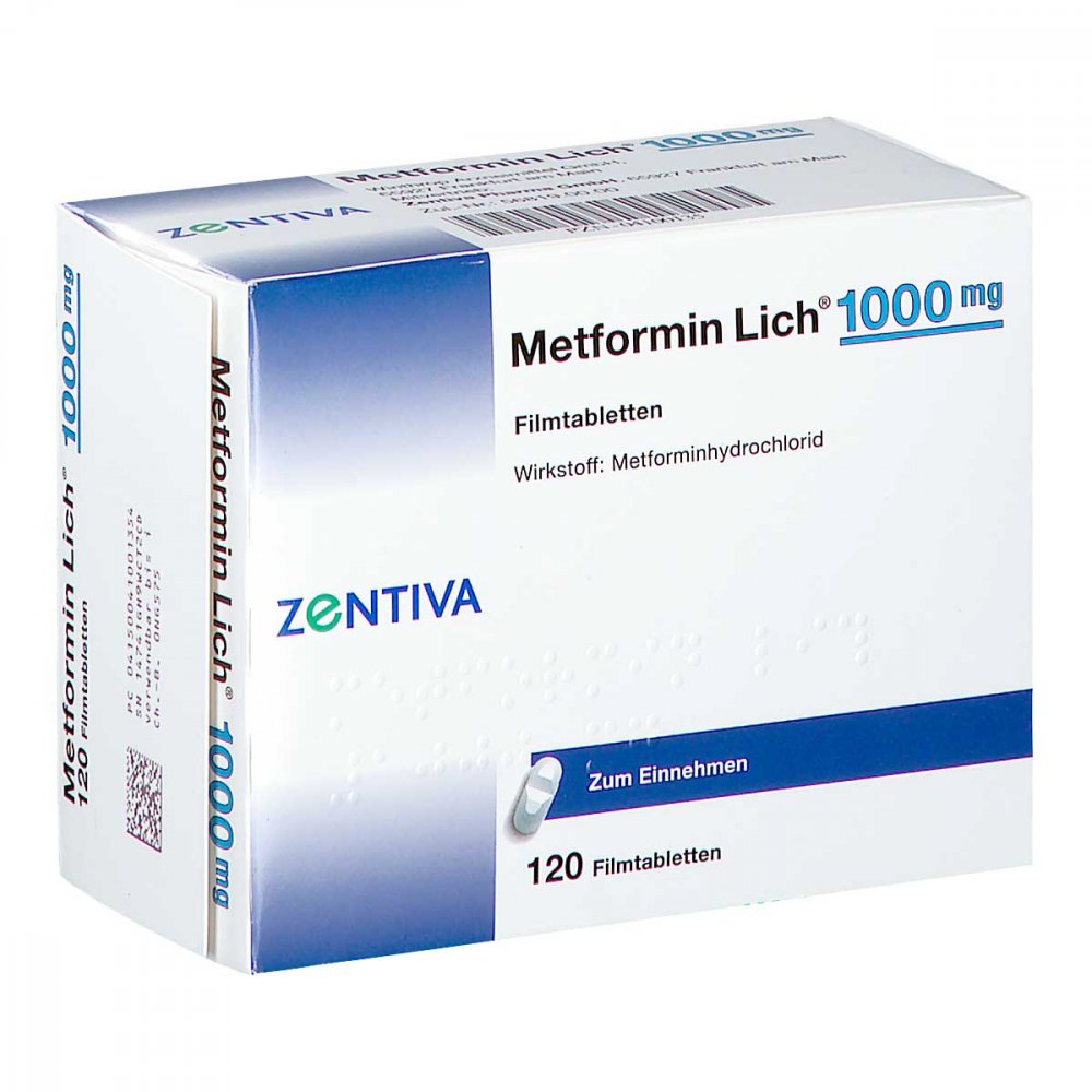 Das Produktfoto zeigt Metformin Lich 1.000 Mg Filmtabletten (120 stk) PZN 04100135