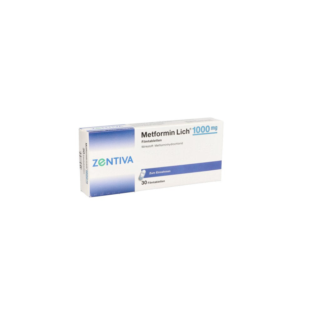 Das Produktfoto zeigt Metformin Lich 1.000 Mg Filmtabletten (30 stk) PZN 04100224