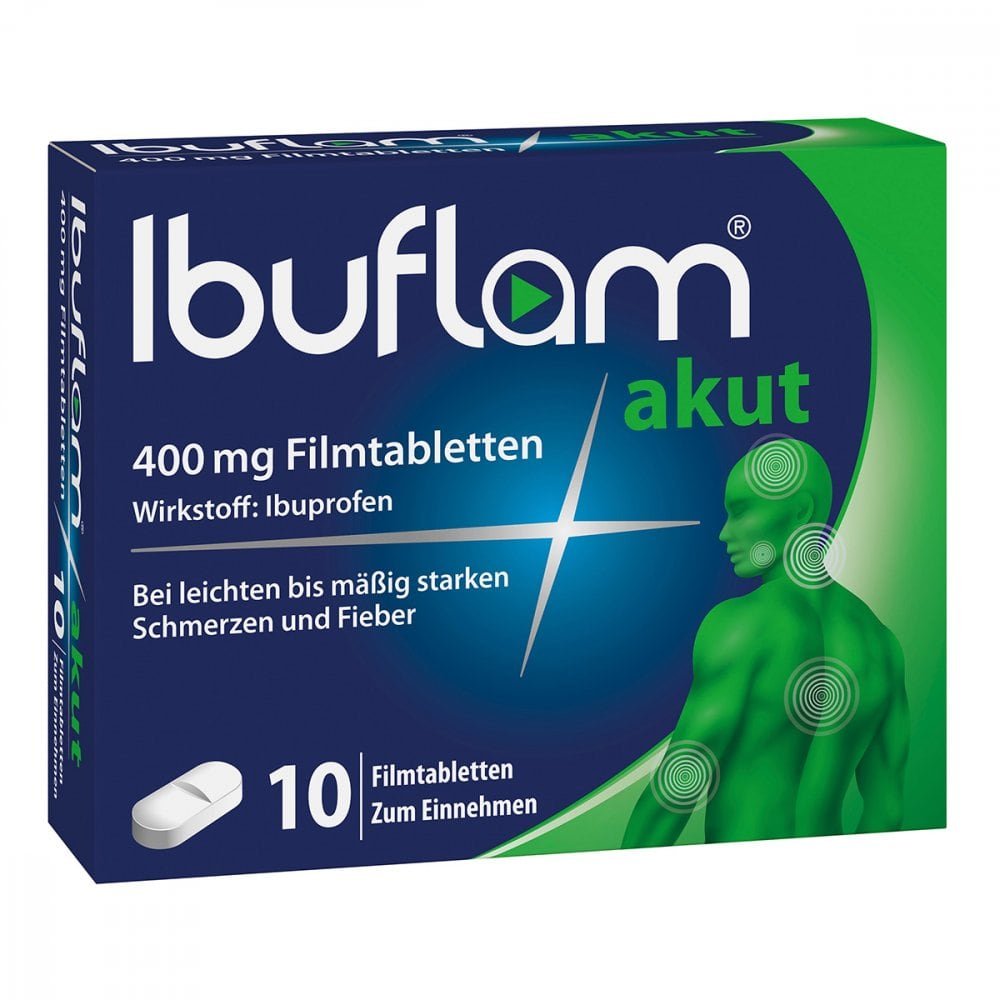 Das Produktfoto zeigt Ibuflam Akut 400 Mg Filmtabletten (10 stk) PZN 04100230